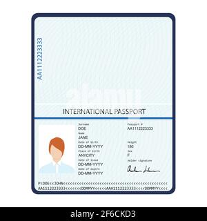 Passport. Sample data personal page, female international passport with ...