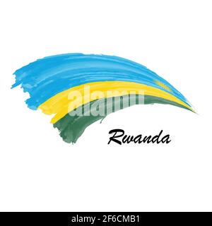 Symbolization Rwanda Drawing Watercolor painting flag of Rwanda. Hand drawing brush stroke Stock ...