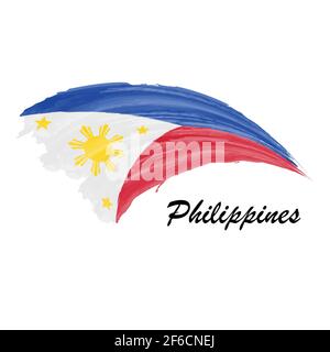 Watercolor painting flag of Philippines. Hand drawing brush stroke illustration Stock Vector