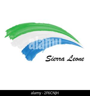 Watercolor painting flag of Sierra Leone. Hand drawing brush stroke ...