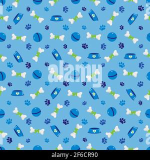 Dog Seamless pattern with bones, steps and bowles. Vector illustration Stock Vector