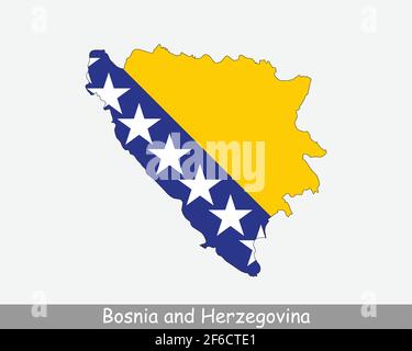 Bosnia and Herzegovina Map Flag. Map of Bosnia and Herzegovina with national flag isolated on white background. Vector Illustration. Stock Vector