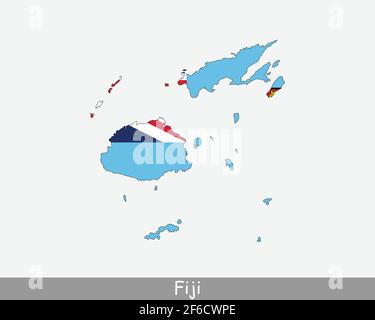 Fiji Map Flag. Map of Fiji with the Fijian national flag isolated on white background. Vector Illustration. Stock Vector