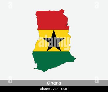 Ghana Map Flag. Map of the Republic of Ghana with the Ghanaian national flag isolated on white background. Vector Illustration. Stock Vector
