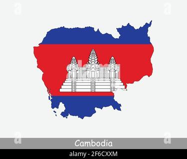 Cambodia Map Flag. Map of Cambodia with the  Cambodian national flag isolated on white background. Vector Illustration. Stock Vector