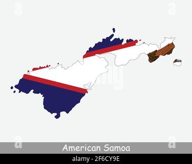 American Samoa Map Flag. Map of American Samoa, USA with the flag of American Samoa isolated on white background. Unincorporated overseas territory of Stock Vector