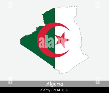 Algerian Map Flag. Map of Algeria with the national flag of Algeria isolated on white background. Vector illustration. Stock Vector