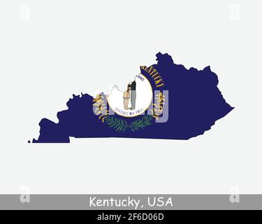 Kentucky Map Flag. Map of KY, USA with the state flag isolated on white background. United States, America, American, United States of America, US Sta Stock Vector