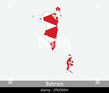 Bahrain Map Flag. Map of Bahrain with the national flag isolated on white background. Vector illustration. Stock Vector