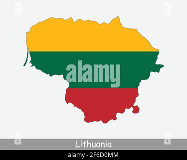 Lithuania Map Flag. Map of the Republic of Lithuania with the Lithuanian national flag isolated on white background. Vector Illustration. Stock Vector