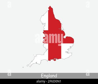 England Map Flag. Map of England United Kingdom UK with the English national flag isolated on white background. Vector Illustration. Stock Vector