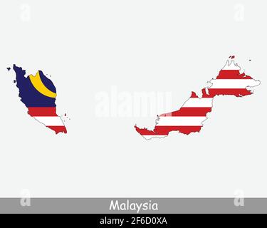 Malaysia Map Flag. Map of Malaysia with the Malaysian national flag isolated on white background. Vector Illustration. Stock Vector