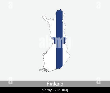 Finland Map Flag. Finnish Map with the Finn national flag isolated on white background. Vector Illustration. Stock Vector