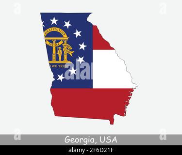 Georgia Map Flag. Map of GA, USA with the state flag isolated on white background. United States, America, American, United States of America, US Stat Stock Vector