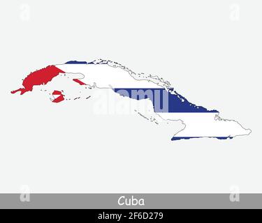 Cuba Map Flag. Map of Cuba with the Cuban national flag isolated on white background. Vector Illustration. Stock Vector