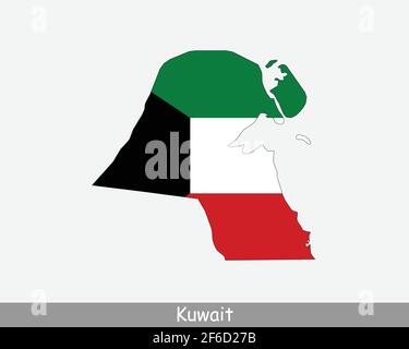 Kuwait Map Flag. Map of the State of Kuwait with the Kuwaiti national flag isolated on white background. Vector Illustration. Stock Vector