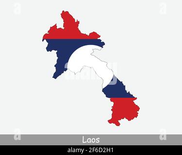 Laos Map Flag. Map of Lao People's Democratic Republic with the Laotian national flag isolated on white background. Vector Illustration. Stock Vector