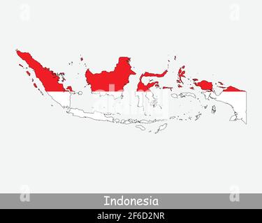 Indonesia Map Flag. Map of the Republic of Indonesia with the Indonesian national flag isolated on white background. Vector Illustration. Stock Vector