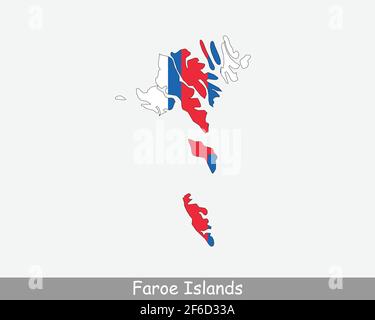 Faroe Islands Map Flag. Map of Faroes with flag isolated on white background. Autonomous territory within the Kingdom of Denmark. Vector illustration. Stock Vector