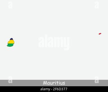 Mauritius Map Flag. Map of the Republic of Mauritius with the Mauritian national flag isolated on white background. Vector Illustration. Stock Vector