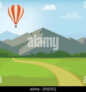 Summer forest landscape with winding mountain road leading to arch ...