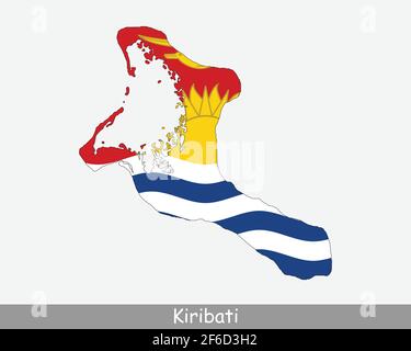 Kiribati Map Flag. Map of the Republic of Kiribati with national flag isolated on white background. Vector Illustration. Stock Vector