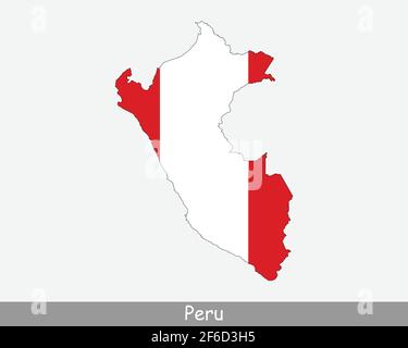 Peru Flag Map. Map of the Republic of Peru with the Peruvian national flag isolated on a white background. Vector Illustration. Stock Vector