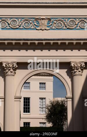 Arch at Chester Terrace, part of the Grade 1 listed Nash Terraces overlooking Regent's park in central London. Stock Photo