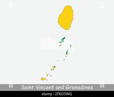 Saint Vincent and Grenadines Flag Map. Map of St. Vincent and the Grenadines with the Vincentian national flag isolated on a white background. Vector Stock Vector