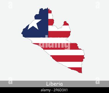 Liberia Map Flag. Map of the Republic of Liberia with the Liberian national flag isolated on white background. Vector Illustration. Stock Vector