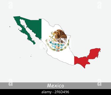 Mexico Map Flag. Map of the United Mexican States with the Mexican national flag isolated on white background. Vector Illustration. Stock Vector