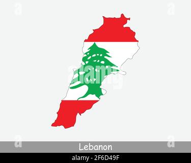 Lebanon Map Flag. Map of the Lebanese Republic with the Lebanese national flag isolated on white background. Vector Illustration. Stock Vector