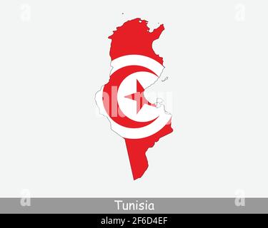 Tunisia Flag Map. Map of the Republic of Tunisia with the Tunisian national flag isolated on a white background. Vector Illustration. Stock Vector