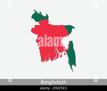 Bangladesh Map Flag. Bangladeshi Map with the national flag isolated on white background. Vector illustration. Stock Vector
