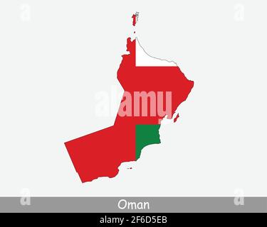 Oman Flag Map. Map of the Sultanate of Oman with the Omani national flag isolated on white background. Vector Illustration. Stock Vector