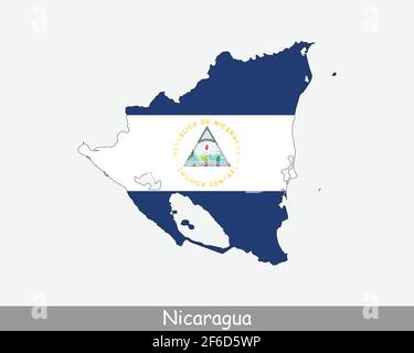 Nicaragua Flag Map. Map of the Republic of Nicaragua with the Nicaraguan national flag isolated on white background. Vector Illustration. Stock Vector