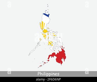 Philippines Flag Map. Map of the Republic of the Philippines with the Filipino national flag isolated on a white background. Vector Illustration. Stock Vector