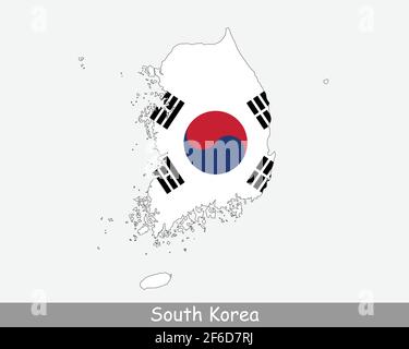 South Korea Flag Map. Map of the Republic of Korea with the Korean national flag isolated on a white background. Vector Illustration. Stock Vector