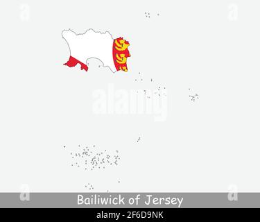 Jersey Map Flag. Map of the Bailiwick of Jersey with flag isolated on white background. Crown dependency. Vector illustration. Stock Vector