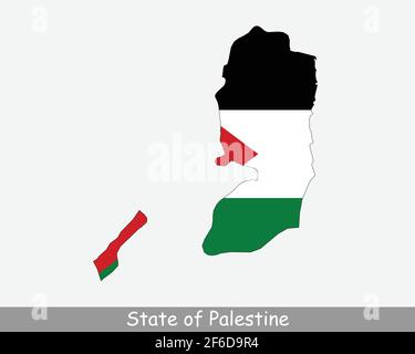 Palestine Flag Map. Map of the State of Palestine with the Palestinian national flag isolated on a white background. Vector Illustration. Stock Vector