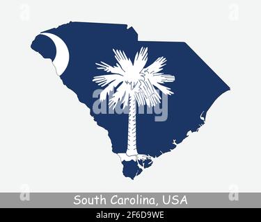 South Carolina Map Flag. Map of SC, USA with the state flag isolated on a white background. United States, America, American, United States of America Stock Vector
