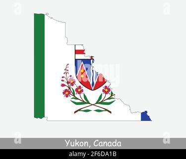 Yukon Map Flag. Map of YT, Canada with flag isolated on a white background. Canadian Territory. Vector illustration. Stock Vector