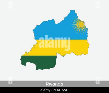 Rwanda Flag Map. Map of the Republic of Rwanda with the Rwandan national flag isolated on a white background. Vector Illustration. Stock Vector