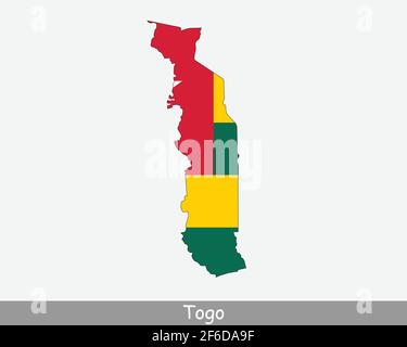 Togo Flag Map. Map of the Togolese Republic with the Togolese national flag isolated on a white background. Vector Illustration. Stock Vector