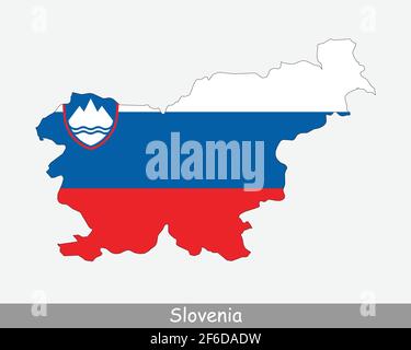 Slovenia Flag Map. Map of the Republic of Slovenia with the Slovene national flag isolated on a white background. Vector Illustration. Stock Vector