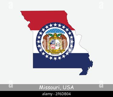 Missouri Map Flag. Map of MO, USA with the state flag isolated on white background. United States, America, American, United States of America, US Sta Stock Vector