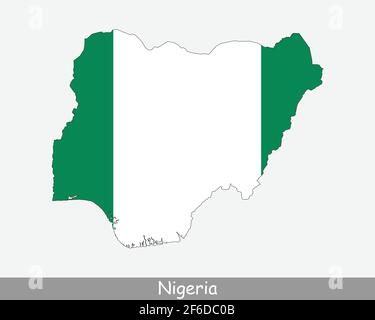 Nigeria Flag Map. Map of the Federal Republic of Nigeria with the Nigerian national flag isolated on white background. Vector Illustration. Stock Vector