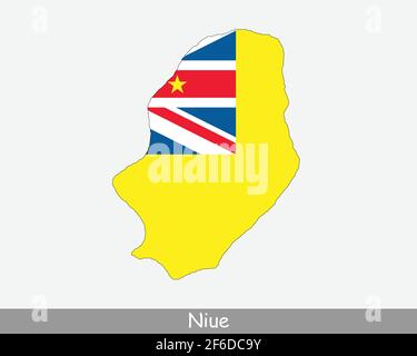 Niue Flag Map. Map of Niue with flag isolated on white background. Free association. Associated state of New Zealand Vector Illustration. Stock Vector