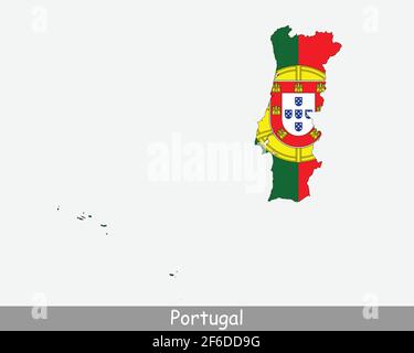 Portugal Flag Map. Map of the Portuguese Republic with the Portuguese national flag isolated on a white background. Vector Illustration. Stock Vector