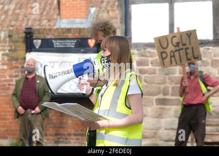 Hereford, Herefordshire, UK – Wednesday 31st March 2021 – Protesters demonstrate on the Cathedral Green against the new Police, Crime, Sentencing and Courts Bill ( PCSC ) which they feel will limit their rights to legal protest. Photo Steven May / Alamy Live News